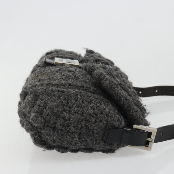 FENDI Mamma Baguette Shoulder Bag Knitted Fabrics Gray Silver Auth mr2538A