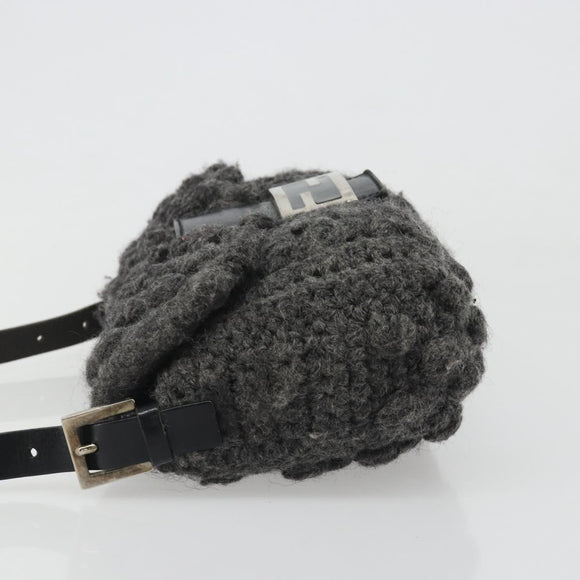 FENDI Mamma Baguette Shoulder Bag Knitted Fabrics Gray Silver Auth mr2538A