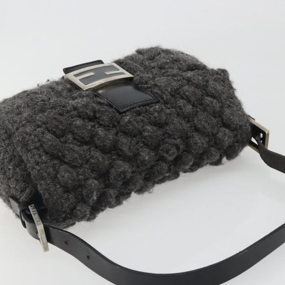 FENDI Mamma Baguette Shoulder Bag Knitted Fabrics Gray Silver Auth mr2538A