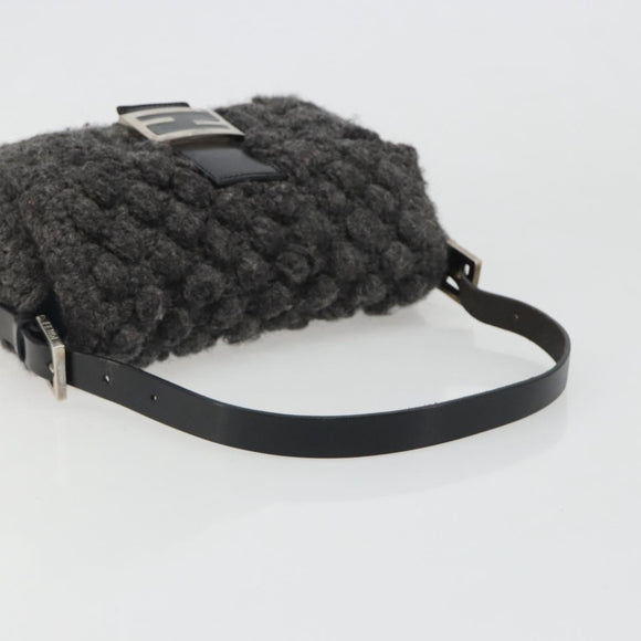 FENDI Mamma Baguette Shoulder Bag Knitted Fabrics Gray Silver Auth mr2538A