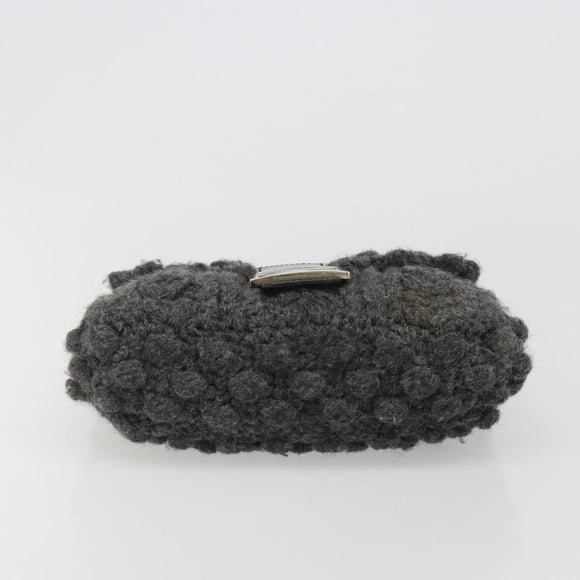 FENDI Mamma Baguette Shoulder Bag Knitted Fabrics Gray Silver Auth mr2538A