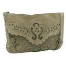 CHANEL Shoulder Bag Suede Leather Khaki Silver CC Auth mr2540A-1