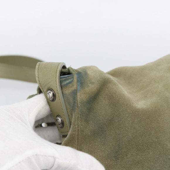 CHANEL Shoulder Bag Suede Leather Khaki Silver CC Auth mr2540A