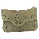 CHANEL Shoulder Bag Suede Leather Khaki Silver CC Auth mr2540A-2