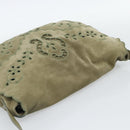 CHANEL Shoulder Bag Suede Leather Khaki Silver CC Auth mr2540A-6
