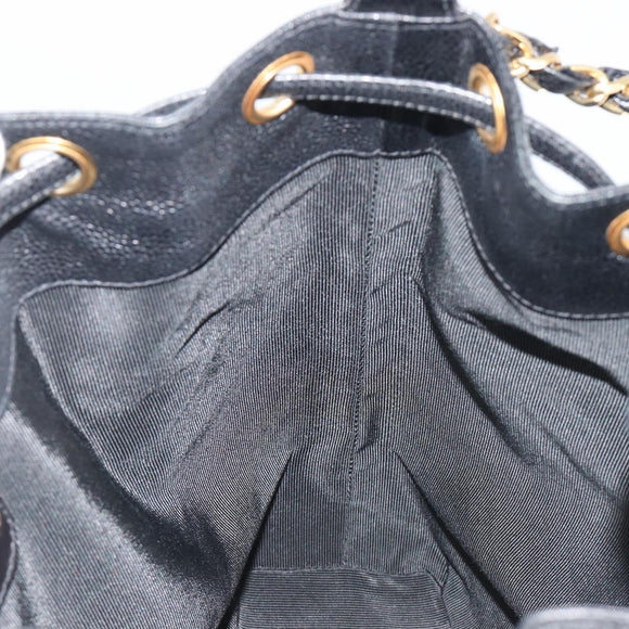 CHANEL Shoulder Bag Caviar Skin Black Gold CC Auth mr2541A