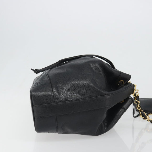 CHANEL Shoulder Bag Caviar Skin Black Gold CC Auth mr2541A
