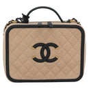CHANEL CC Filigree Vanity Hand Bag Caviar Skin 2way Beige Gold CC Auth mr2542M-2