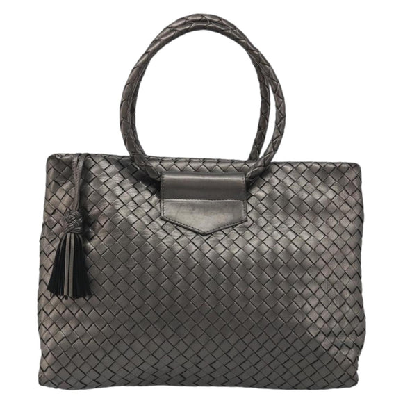 BOTTEGA VENETA INTRECCIATO Hand Bag Leather Silver Gold Auth mr2543A