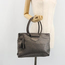 BOTTEGA VENETA INTRECCIATO Hand Bag Leather Silver Gold Auth mr2543A-23