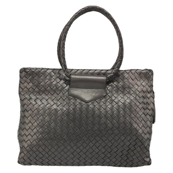 BOTTEGA VENETA INTRECCIATO Hand Bag Leather Silver Gold Auth mr2543A