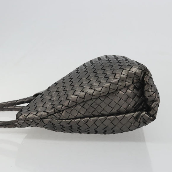 BOTTEGA VENETA INTRECCIATO Hand Bag Leather Silver Gold Auth mr2543A