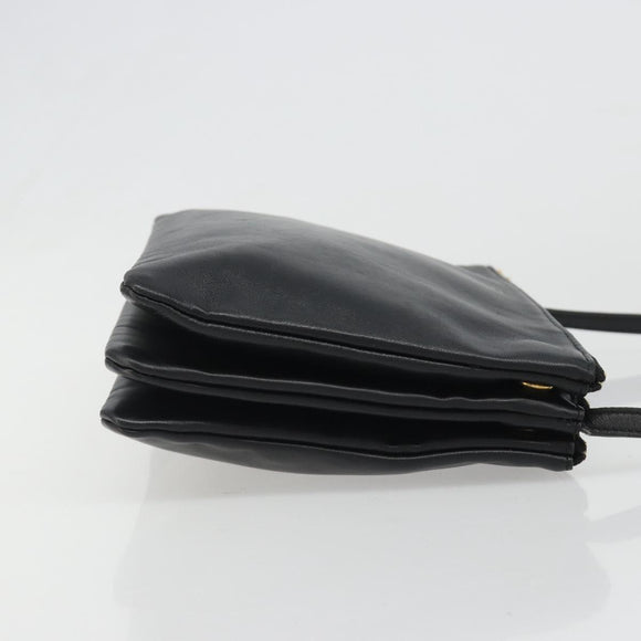 CELINE Trio Shoulder Bag Leather Black Gold Auth mr2544V