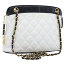 CHANEL Matelasse Chain Shoulder Bag Leather White Gold CC Auth mr2545V-1