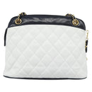 CHANEL Matelasse Chain Shoulder Bag Leather White Gold CC Auth mr2545V-3