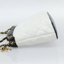 CHANEL Matelasse Chain Shoulder Bag Leather White Gold CC Auth mr2545V-4