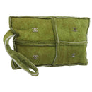 CHANEL Clutch Bag Mouton Green Silver CC Auth mr2548A-1