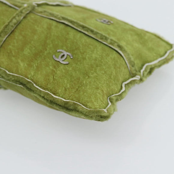 CHANEL Clutch Bag Mouton Green Silver CC Auth mr2548A