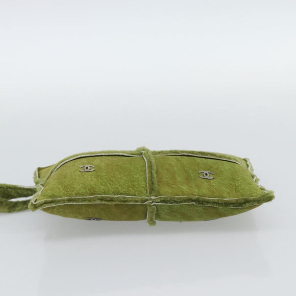 CHANEL Clutch Bag Mouton Green Silver CC Auth mr2548A