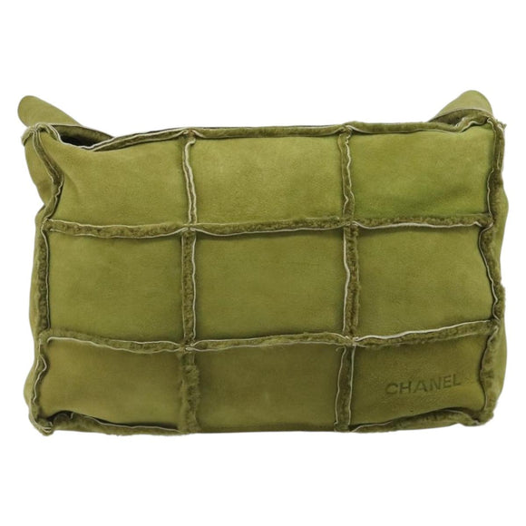 CHANEL Shoulder Bag Mouton Green Silver CC Auth mr2549V