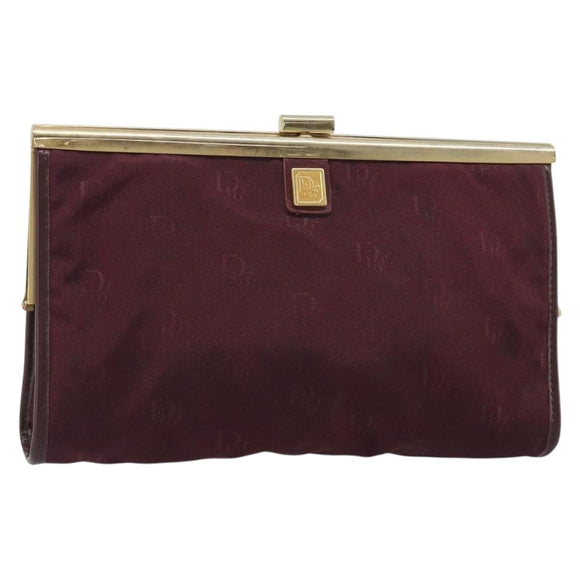 Christian Dior Clutch Bag Canvas Bordeaux Gold Auth mr2551