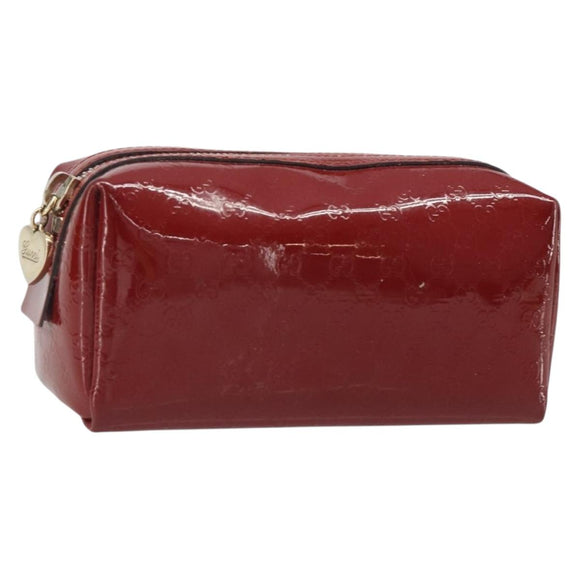 GUCCI Micro GG Supreme Pouch Patent leather Red Gold 153228 Auth mr2555