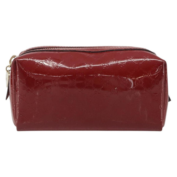 GUCCI Micro GG Supreme Pouch Patent leather Red Gold 153228 Auth mr2555
