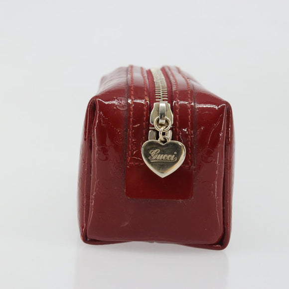 GUCCI Micro GG Supreme Pouch Patent leather Red Gold 153228 Auth mr2555