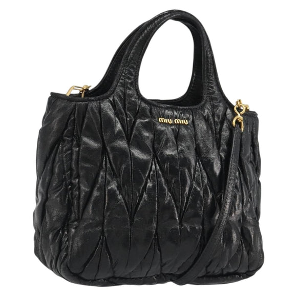 Miu Miu Hand Bag Leather 2way Black Gold Auth mr2556