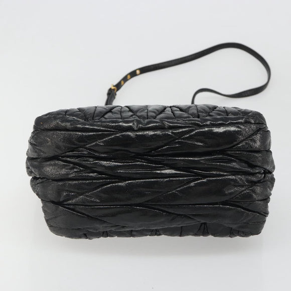 Miu Miu Hand Bag Leather 2way Black Gold Auth mr2556
