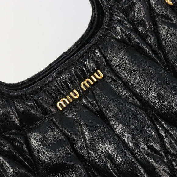Miu Miu Hand Bag Leather 2way Black Gold Auth mr2556