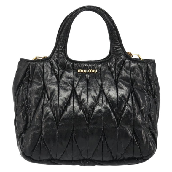 Miu Miu Hand Bag Leather 2way Black Gold Auth mr2556