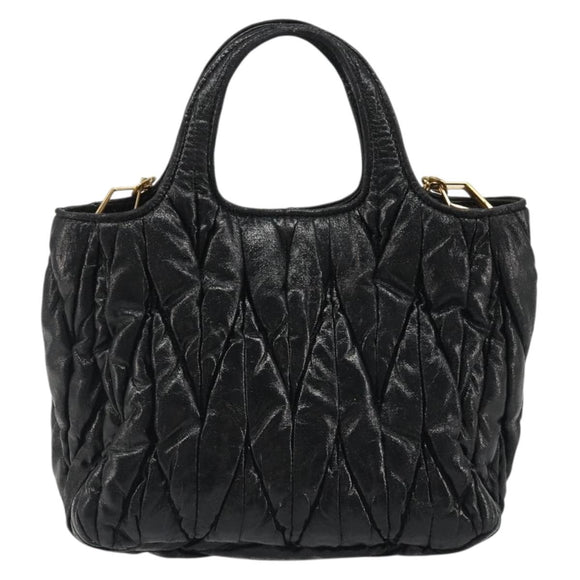 Miu Miu Hand Bag Leather 2way Black Gold Auth mr2556