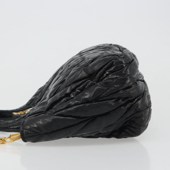 Miu Miu Hand Bag Leather 2way Black Gold Auth mr2556