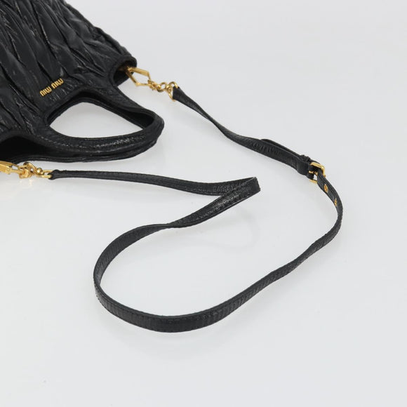 Miu Miu Hand Bag Leather 2way Black Gold Auth mr2556