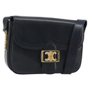 CELINE Shoulder Bag Leather Navy Gold Auth mr2557A-1