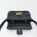 CELINE Shoulder Bag Leather Navy Gold Auth mr2557A-10