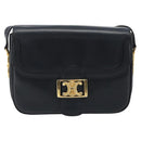 CELINE Shoulder Bag Leather Navy Gold Auth mr2557A-13