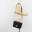CELINE Shoulder Bag Leather Navy Gold Auth mr2557A-24