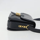 CELINE Shoulder Bag Leather Navy Gold Auth mr2557A-3