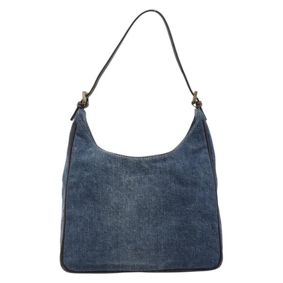 FENDI Shoulder Bag Denim Blue Gold Auth mr2559A