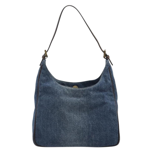 FENDI Shoulder Bag Denim Blue Gold Auth mr2559A