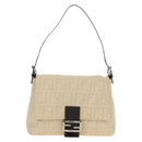 FENDI Zucca Canvas Mamma Baguette Shoulder Bag Beige Silver Auth mr2561M-13