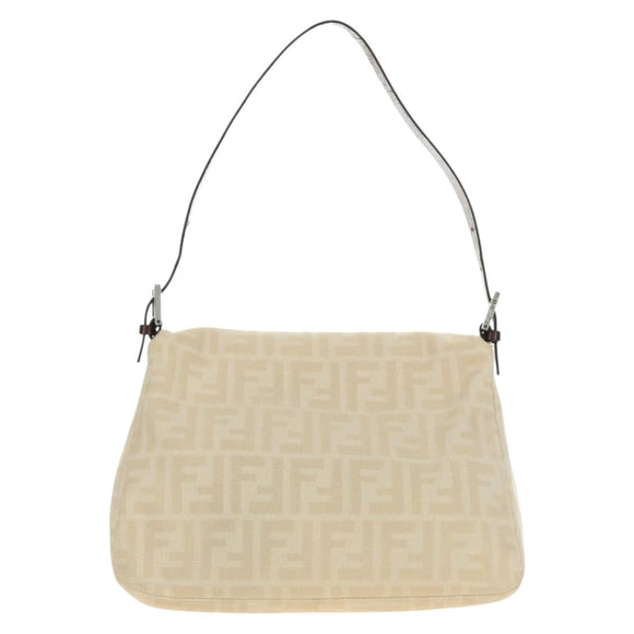 FENDI Zucca Canvas Mamma Baguette Shoulder Bag Beige Silver Auth mr2561M