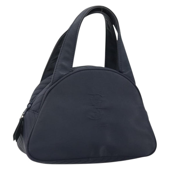 SAINT LAURENT Hand Bag Nylon Navy Silver Auth mr2565