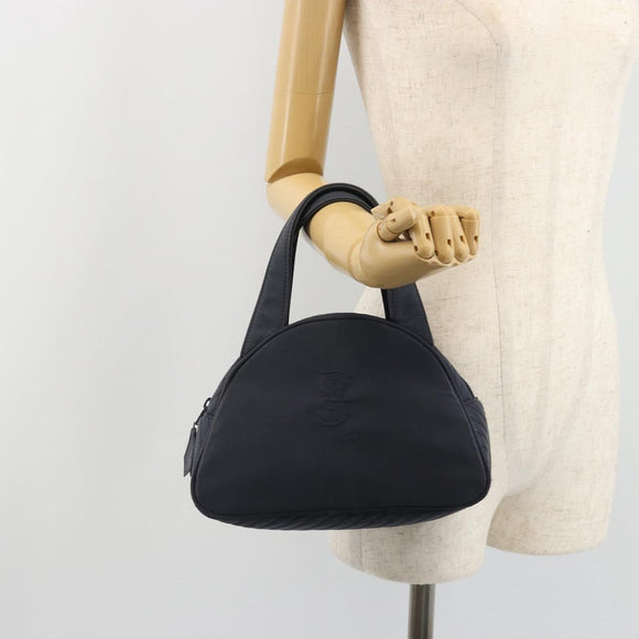 SAINT LAURENT Hand Bag Nylon Navy Silver Auth mr2565