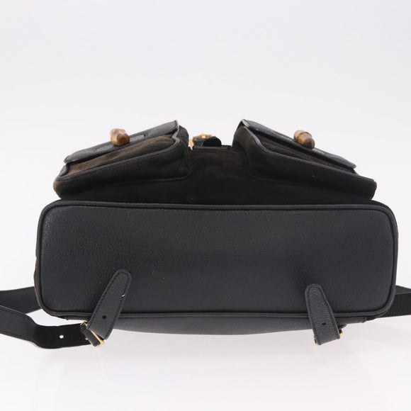 GUCCI Bamboo Backpack Suede Navy Gold 003 2058 0016 Auth mr2566