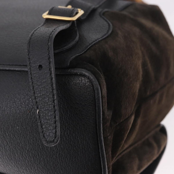 GUCCI Bamboo Backpack Suede Navy Gold 003 2058 0016 Auth mr2566