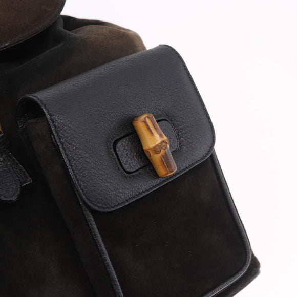 GUCCI Bamboo Backpack Suede Navy Gold 003 2058 0016 Auth mr2566