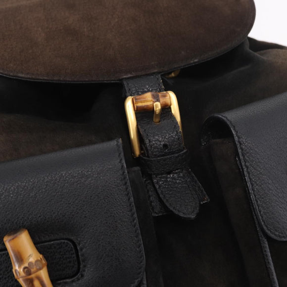 GUCCI Bamboo Backpack Suede Navy Gold 003 2058 0016 Auth mr2566